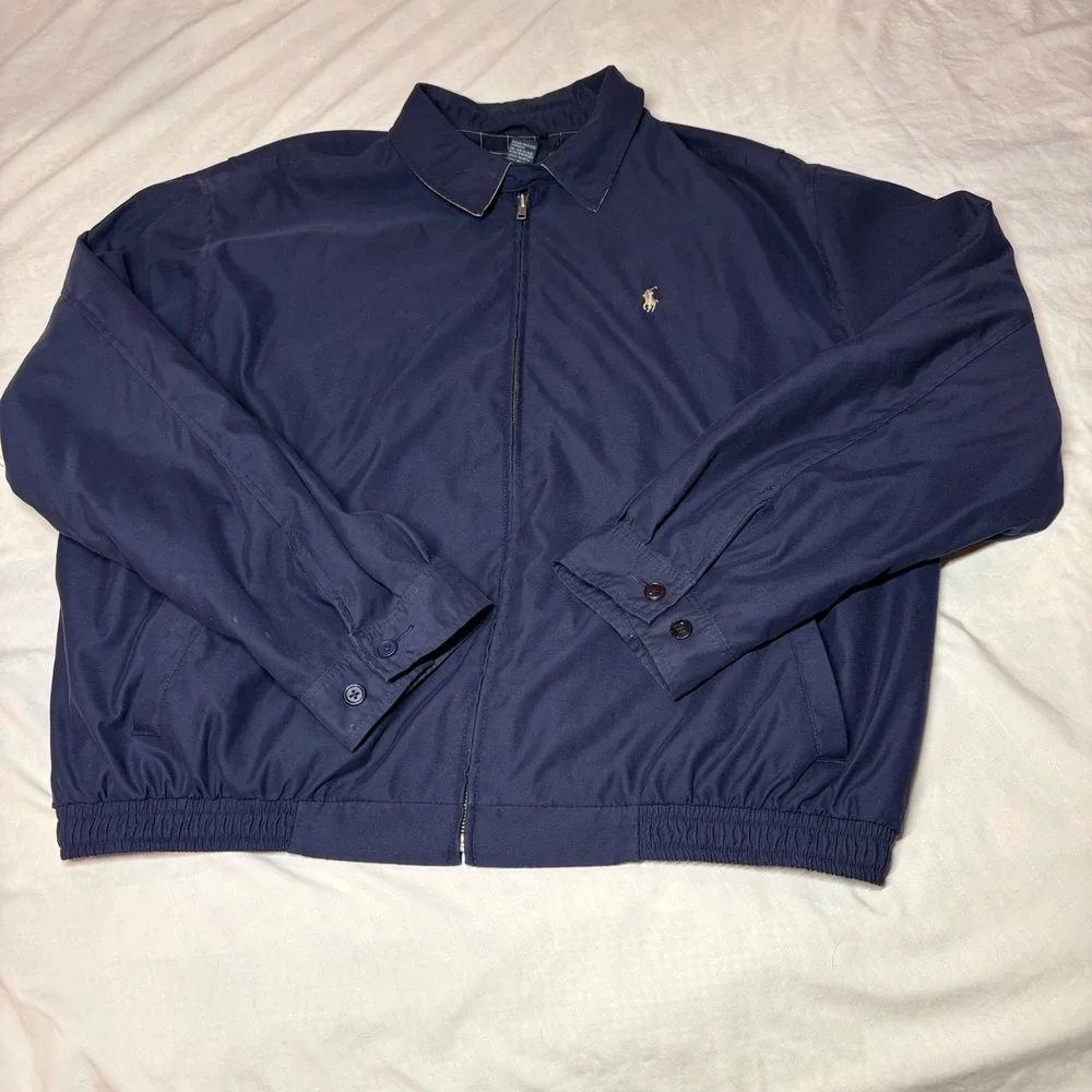 Polo Ralph Lauren Mens XXL Navy Blue Harrington Jacket Plaid Lined Windbreaker